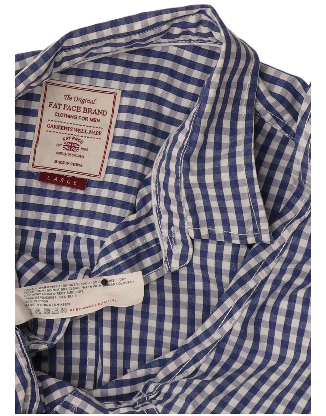 Camisa masculina Fat Face grande algodão guingão azul