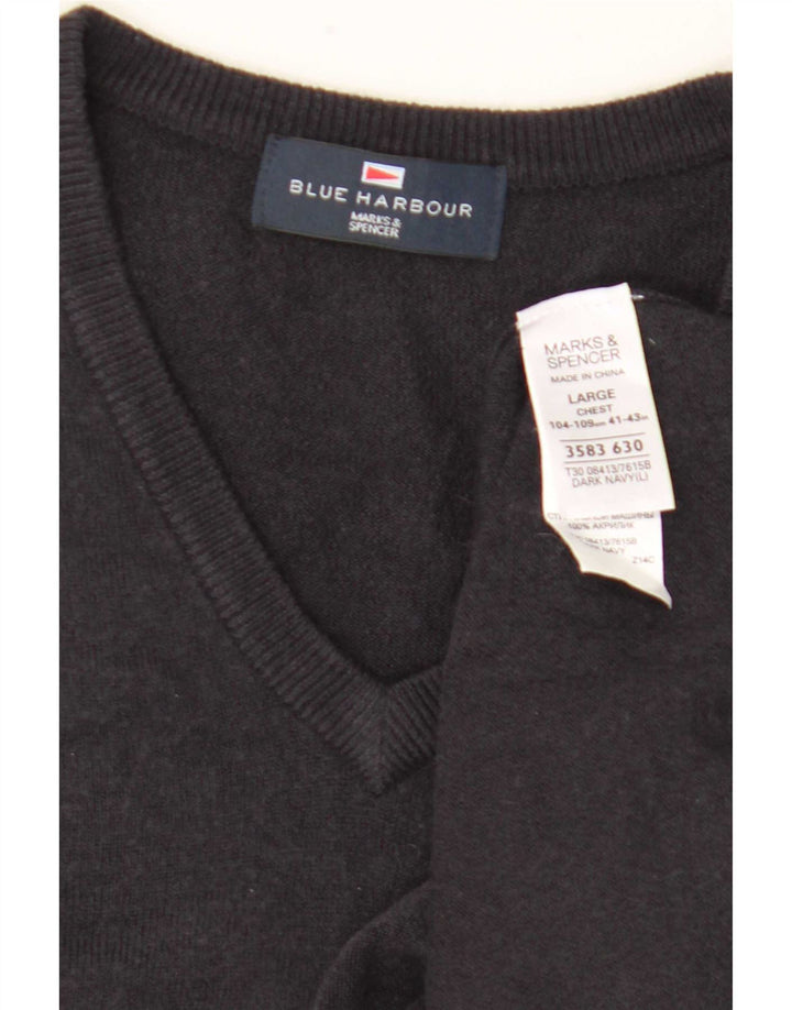 Suéter masculino Marks & Spencer Blue Harbor com decote em V grande acrílico preto