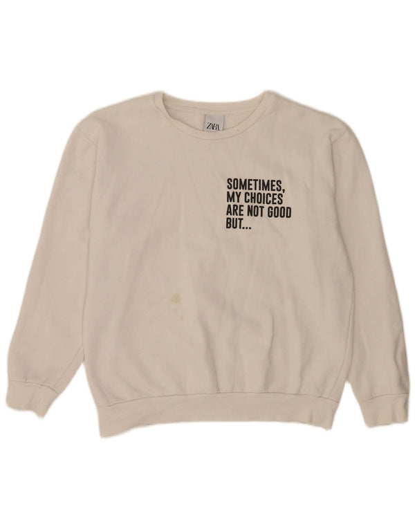Zara moletom feminino com ajuste regular gráfico grande branco