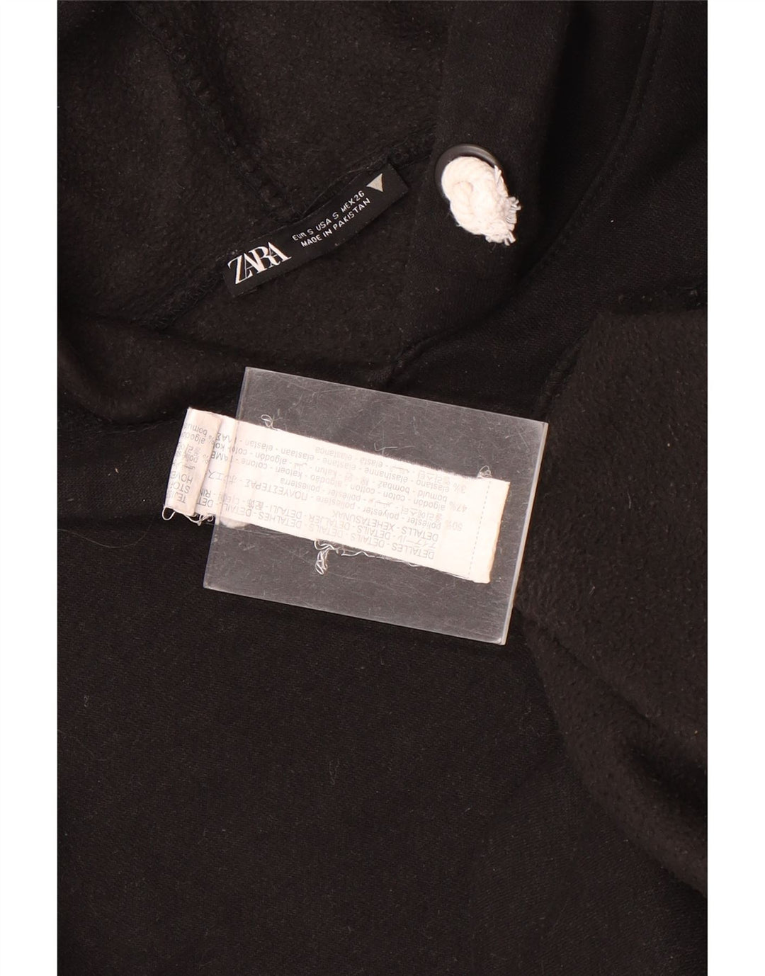Zara Mens Loose Fit Hoodie Jumper Pequeno Poliéster Preto