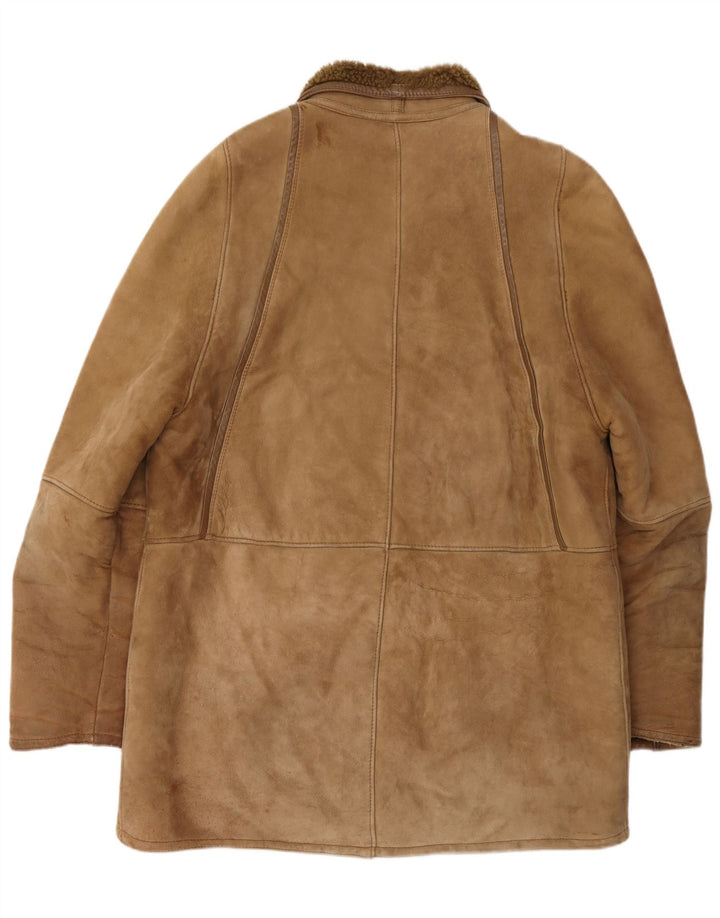 Sobretudo masculino vintage de shearling UK 40 grande marrom