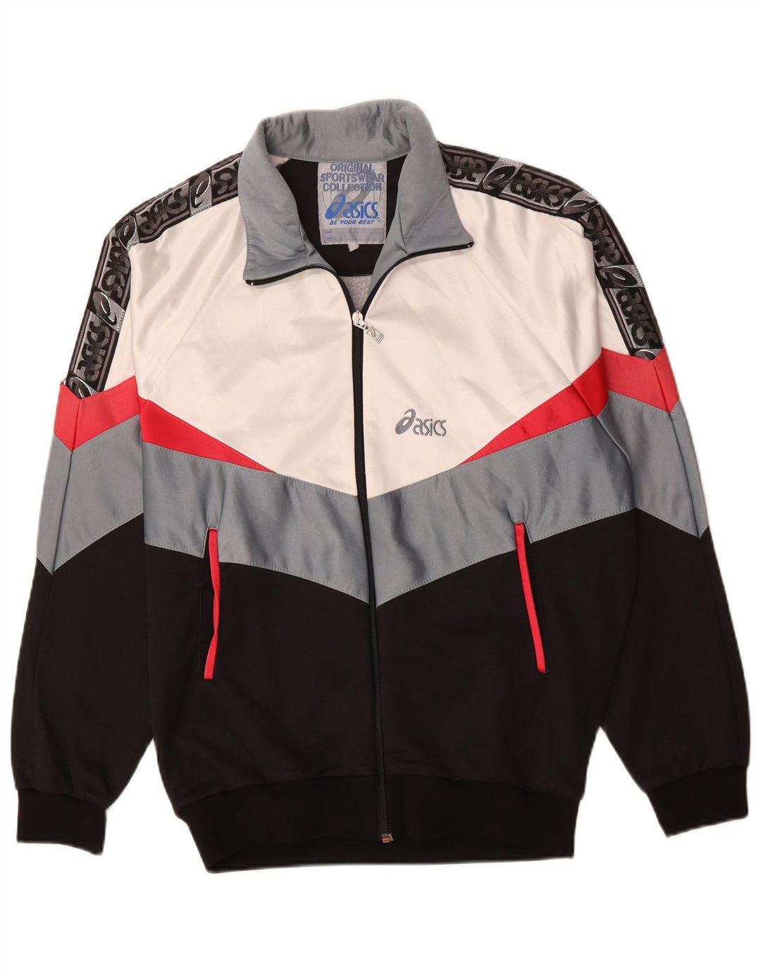Asics Mens Graphic Tracksuit Top Jaqueta Grande Preto Colourblock Poliéster