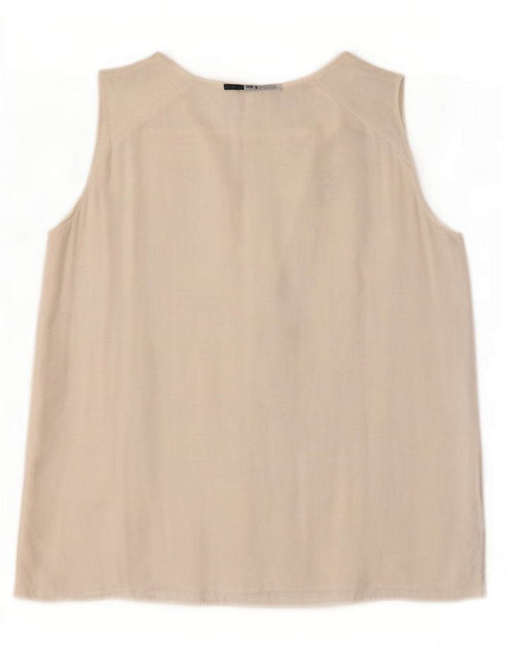 Blusa feminina Zara sem mangas com babados na frente Reino Unido 12 médio branco