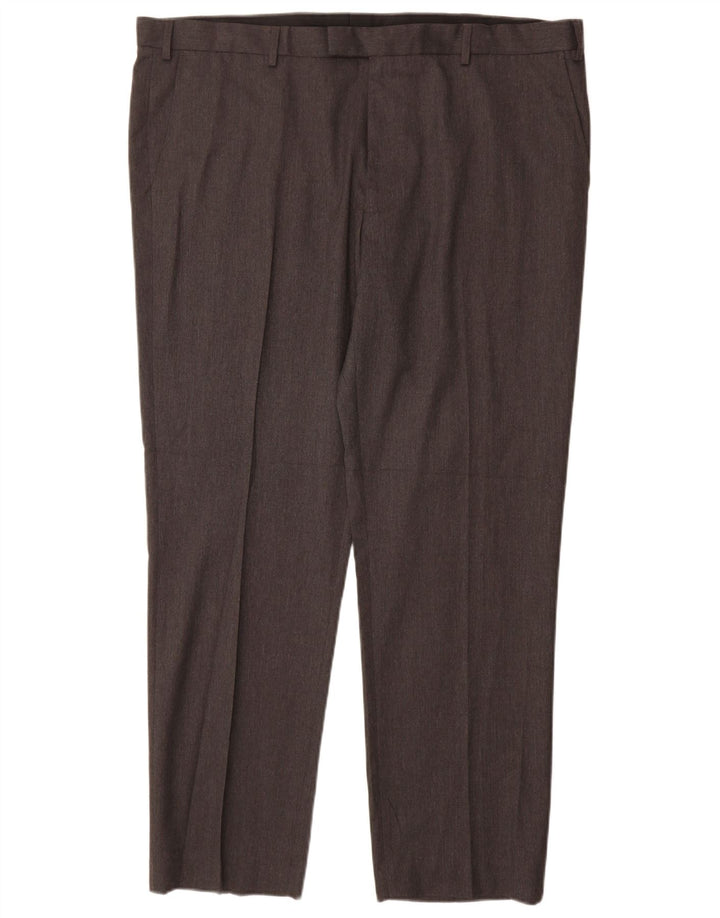 Calça masculina de terno regular Marks & Spencer W42 L31 poliéster cinza