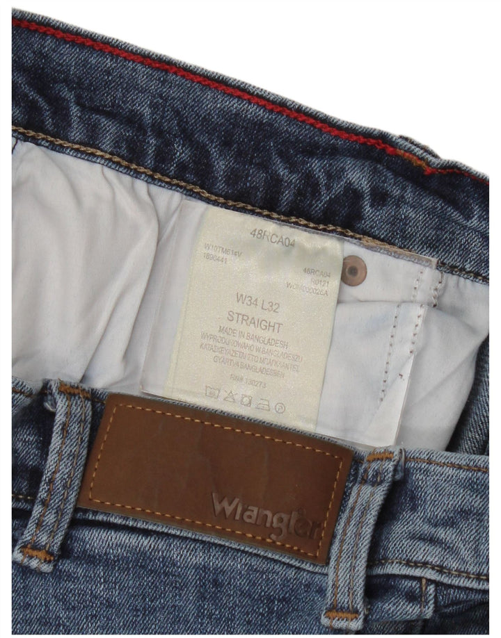 Wrangler Mens Straight Jeans W34 L32 Azul Algodão