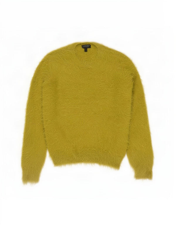 Suéter feminino Topshop com gola redonda Reino Unido 6 XS amarelo nylon