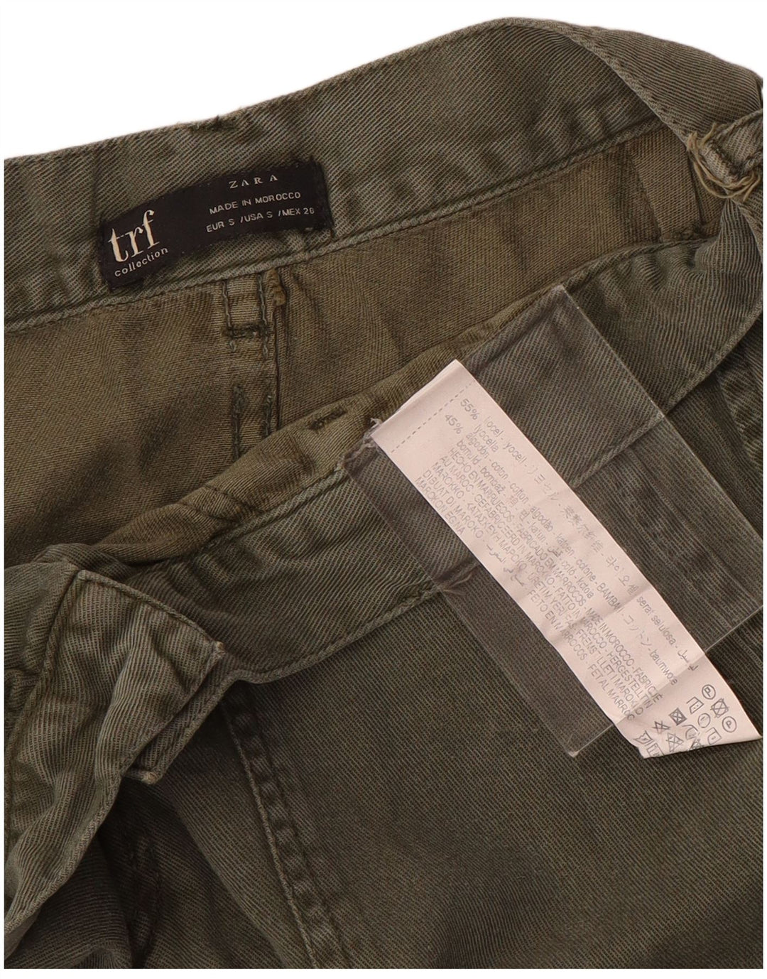 Calça cargo reta feminina Zara pequena W26 L27 cáqui
