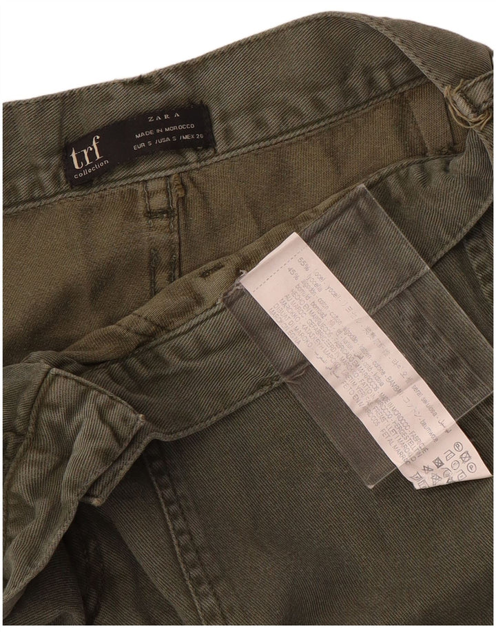 Calça cargo reta feminina Zara pequena W26 L27 cáqui