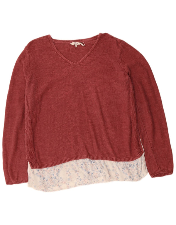 Suéter feminino FAT FACE com decote em V Reino Unido 16 grande algodão floral rosa