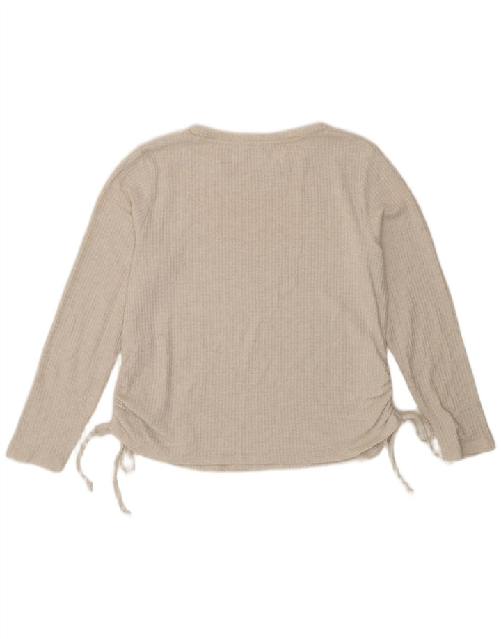 Top feminino Marks & Spencer manga comprida Reino Unido 12 viscose bege médio