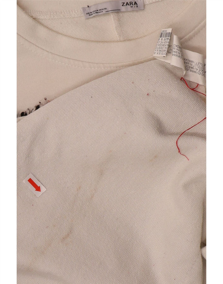 ZARA moletom feminino oversized jumper UK 14 médio branco colorblock