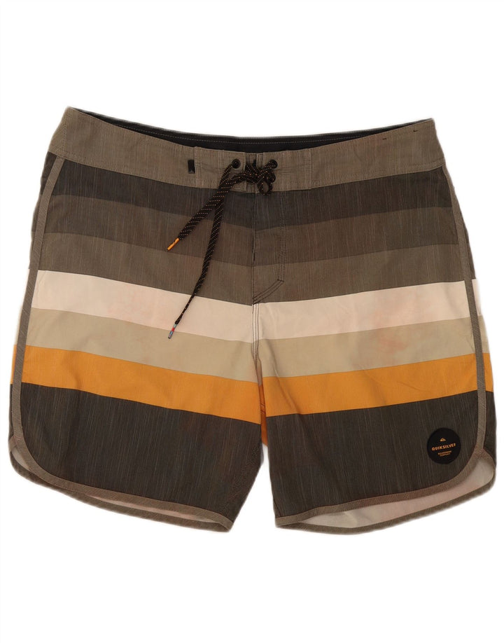 Quiksilver Shorts de natação masculino grande poliéster listrado cinza