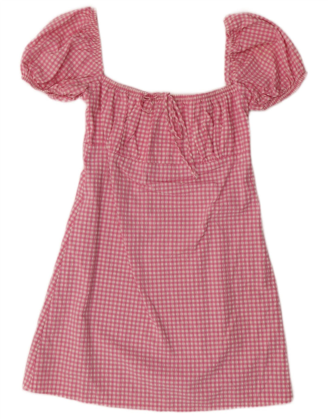 Zara Vestido de verão feminino de mangas curtas Reino Unido 12 médio rosa guingão boêmio