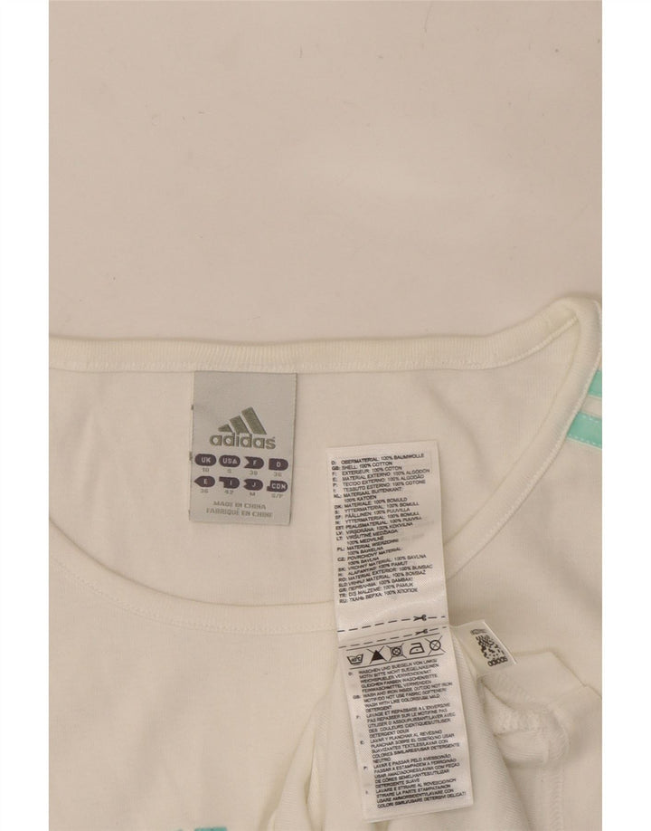 ADIDAS Womens Crop Graphic T-Shirt Top Reino Unido 10 Pequeno Algodão Branco