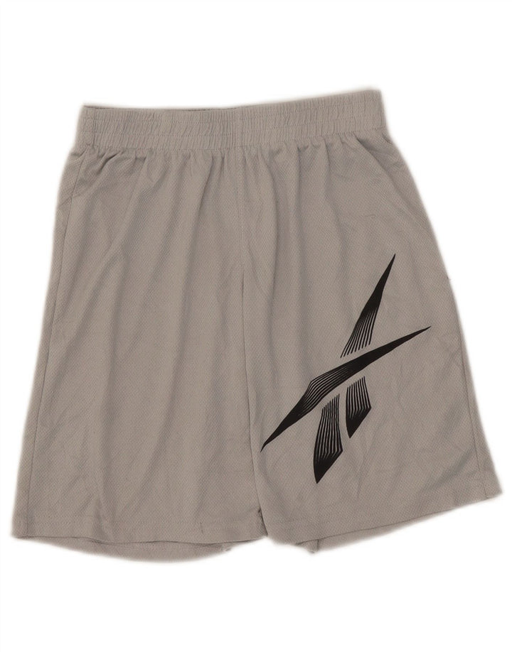 Shorts esportivos gráficos Reebok para meninos 11-12 anos cinza poliéster