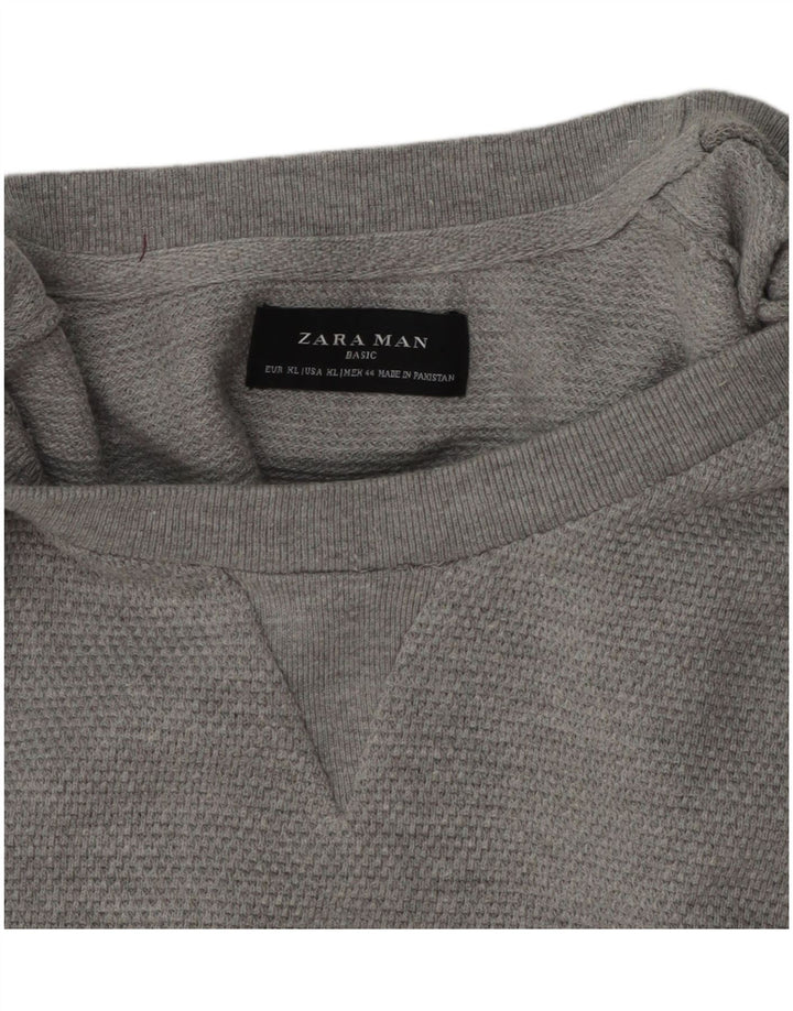 Zara Suéter masculino com gola redonda XL algodão cinza