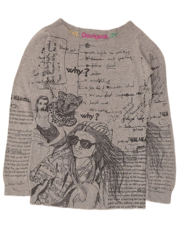 Suéter feminino Desigual com gola canoa e gola redonda, tamanho UK 14, grande, cinza, algodão