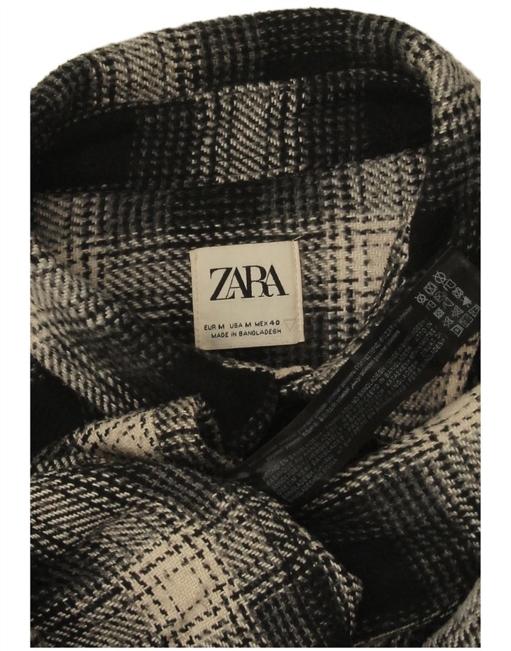 Camisa masculina de flanela Zara poliéster xadrez preto médio