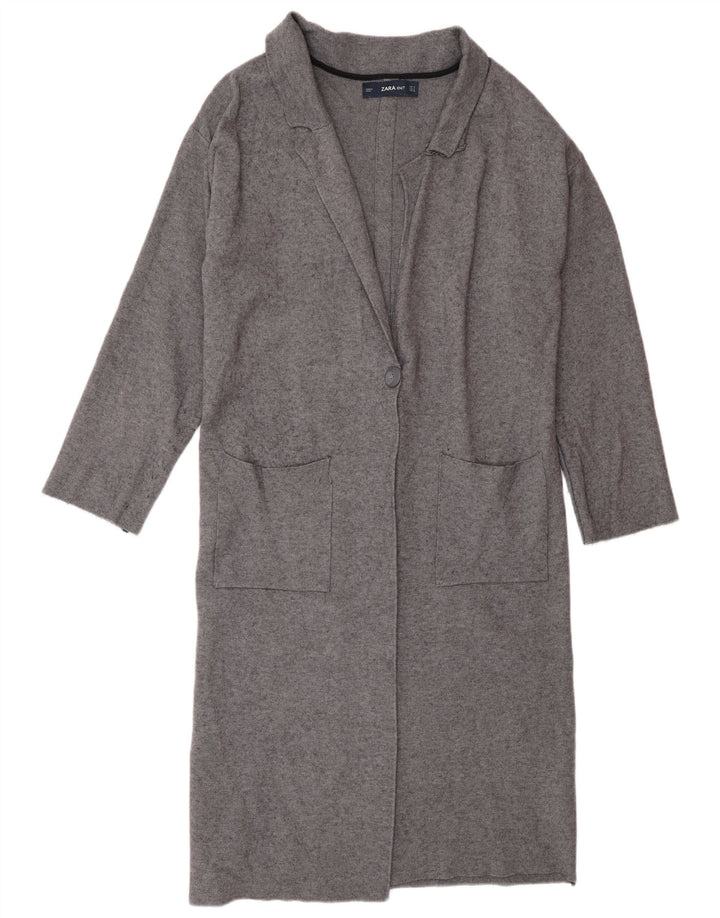 Suéter cardigã feminino Zara Longline Reino Unido 14 viscose cinza médio