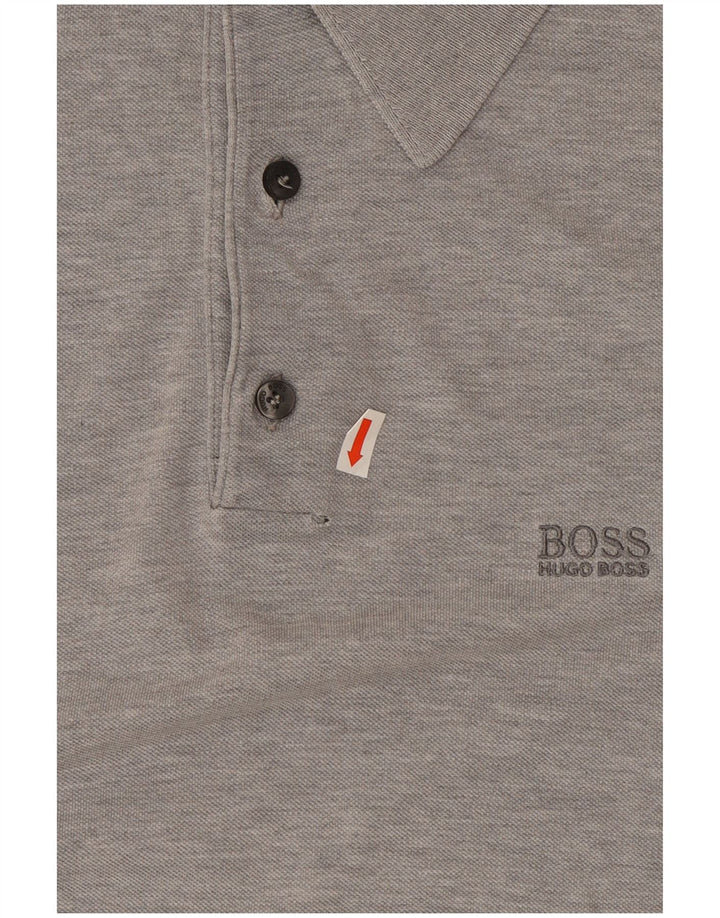 Camisa polo masculina Hugo Boss algodão manchado cinza médio