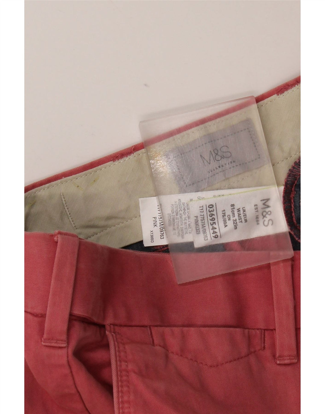Shorts chino masculino Marks & Spencer W32 algodão vermelho médio