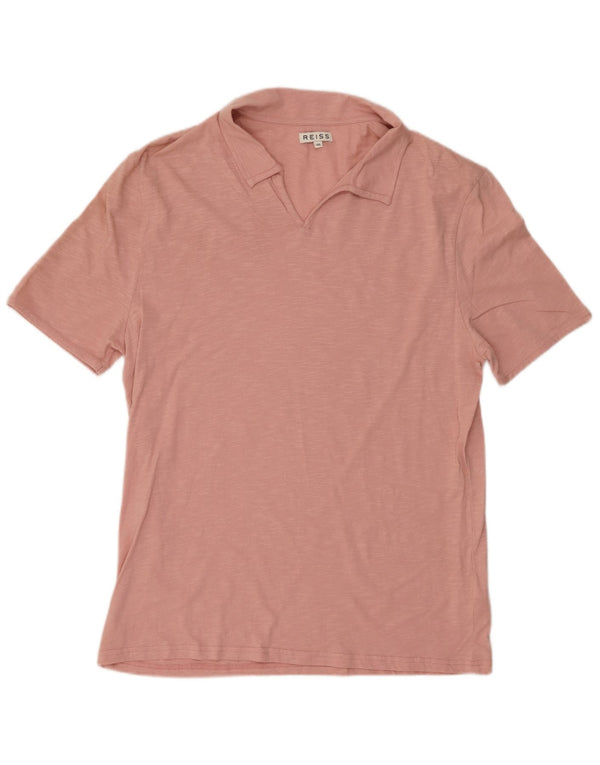 Camisa polo masculina Reiss 2XL algodão manchado rosa