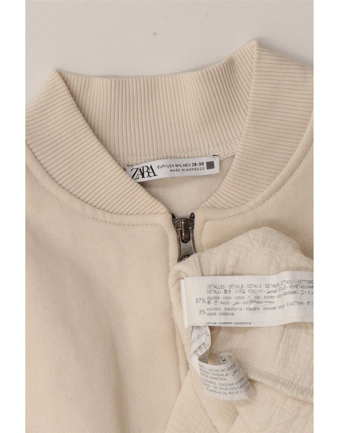 Vestido feminino Zara com zíper completo Reino Unido 14 médio off white algodão