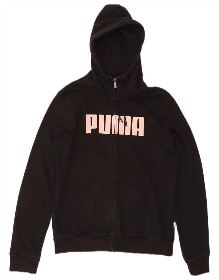 Suéter feminino Puma com capuz e zíper gráfico UK 14 médio preto