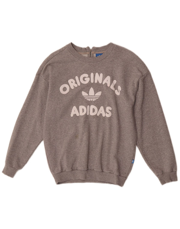 Adidas feminino gráfico oversized moletom jumper reino unido 6 xs algodão cinza
