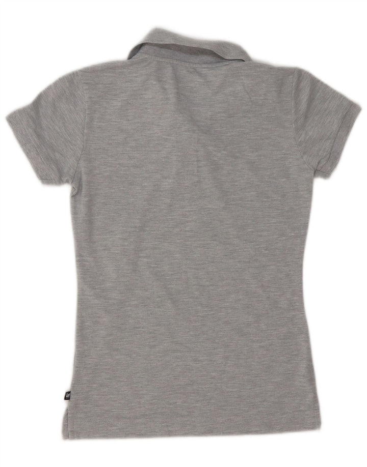 Camisa polo feminina Lee Reino Unido 12 algodão manchado cinza médio