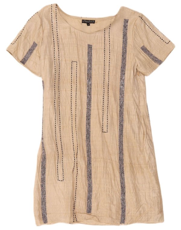 Vestido feminino Aftershock Shift UK 14 grande listrado bege