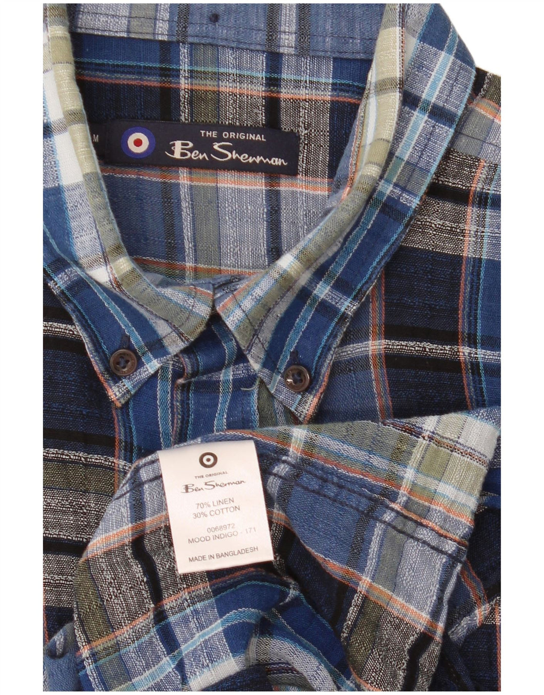 Camisa masculina Ben Sherman em linho xadrez azul médio