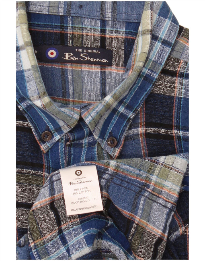 Camisa masculina Ben Sherman em linho xadrez azul médio