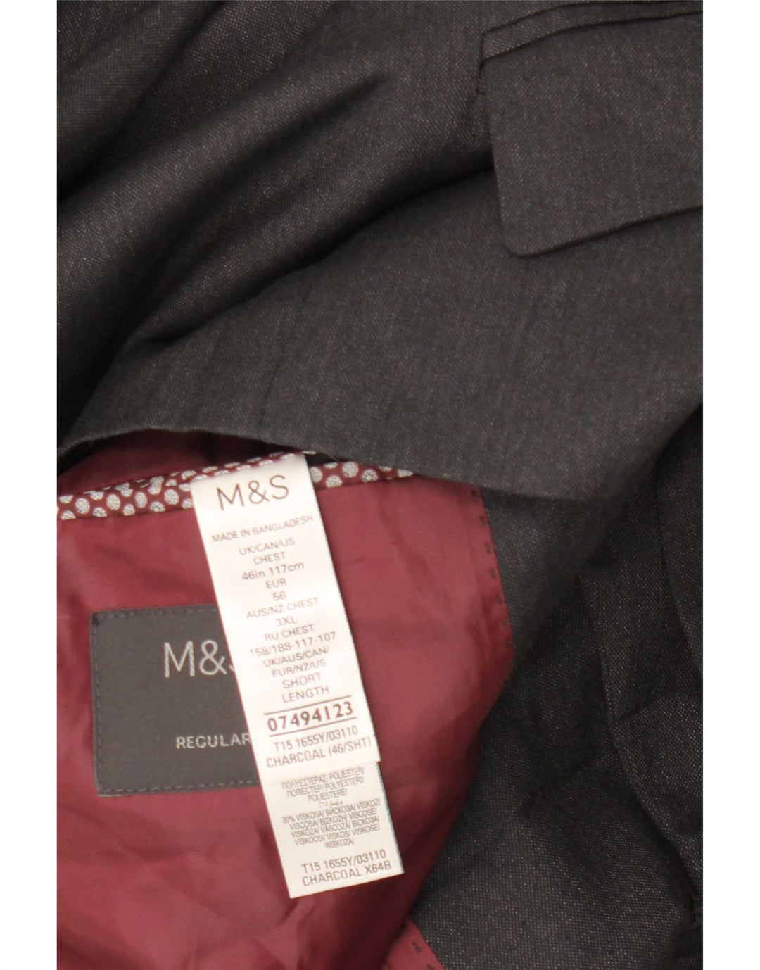 Jaqueta Blazer masculina curta de 2 botões Marks & Spencer Reino Unido 46 3XL Poliéster cinza