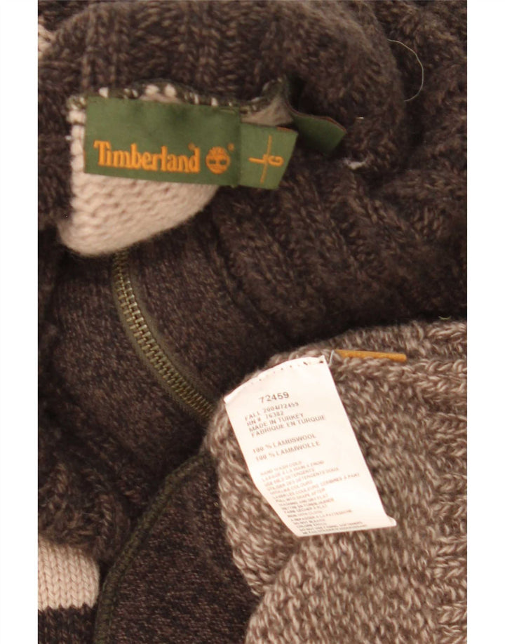 Suéter cardigã masculino Timberland grande marrom em lã de cordeiro