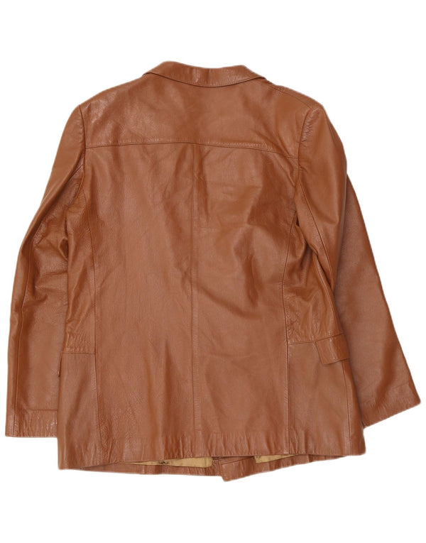 Jaqueta blazer feminina de couro com peito duplo da Anfor IT 44 marrom médio