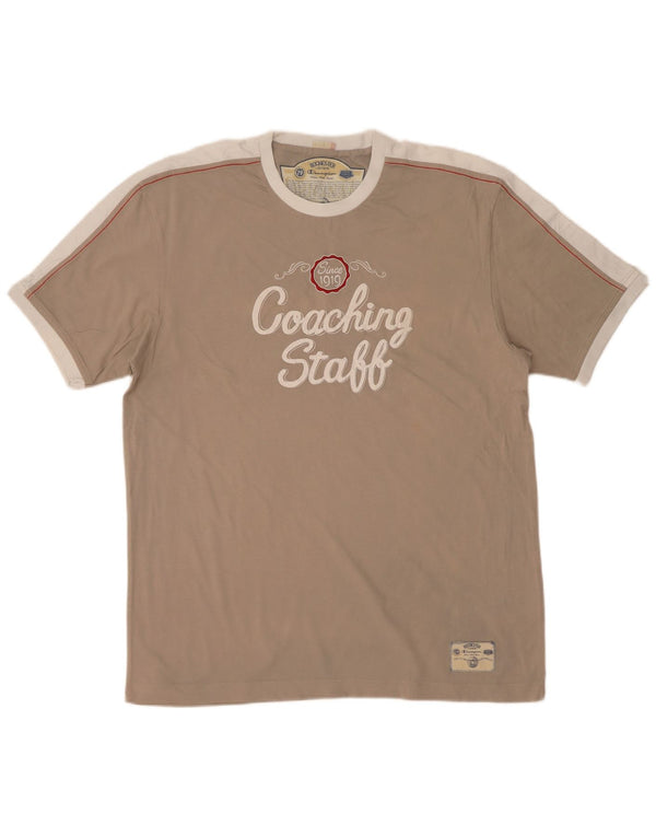 Camiseta masculina Champion Easy Fit com estampa gráfica grande de algodão cinza