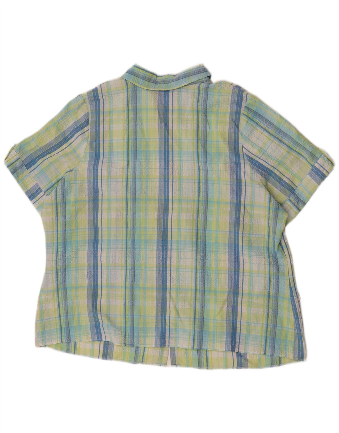 Camisa feminina de manga curta Marks & Spencer Reino Unido 22 3XL poliéster xadrez verde