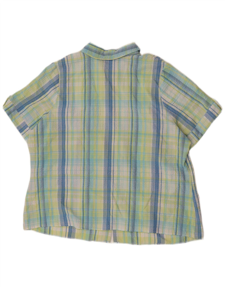 Camisa feminina de manga curta Marks & Spencer Reino Unido 22 3XL poliéster xadrez verde