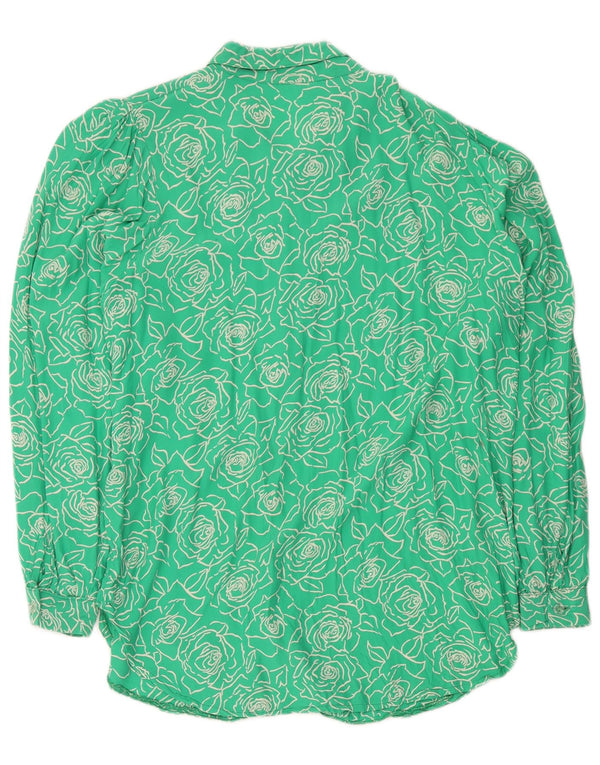 Blusa feminina vintage de manga comprida UK 14 verde médio floral
