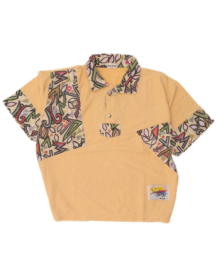 Camisa polo masculina vintage poliéster geométrico amarelo médio