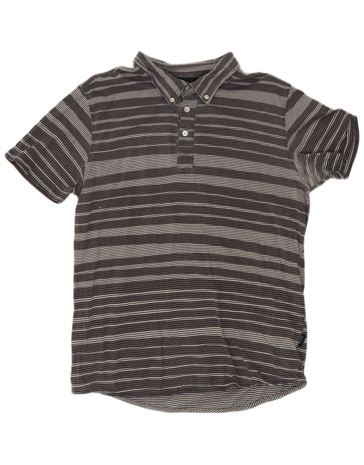 Camisa polo masculina Paul Smith de algodão listrado cinza médio
