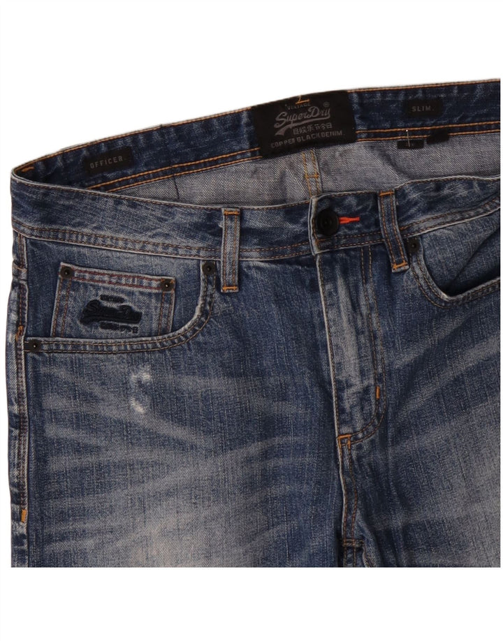 Shorts jeans slim masculino SUPERDRY oficial angustiado W32 algodão azul médio