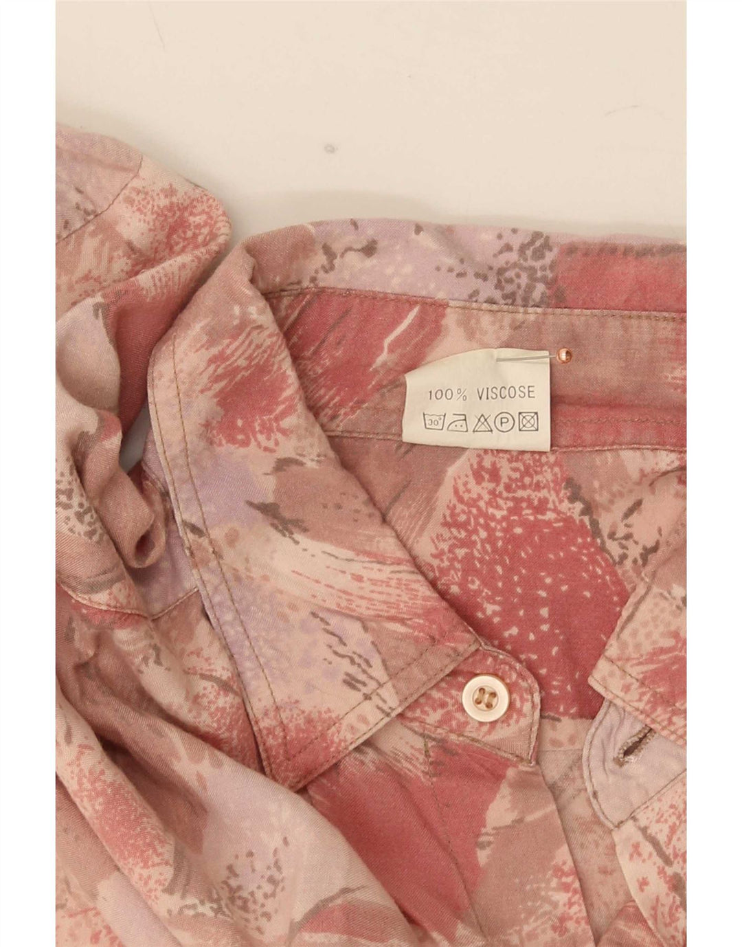 Camisa masculina vintage abstrata de manga curta média rosa viscose