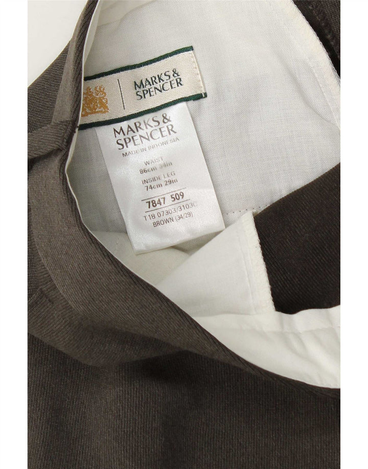 Calça masculina de terno cônico Marks & Spencer W34 L29 poliéster marrom