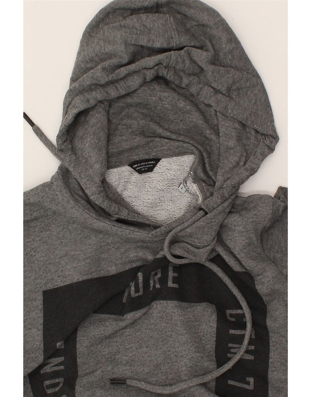 JACK & JONES Mens Graphic Hoodie Jumper Large Grey Cotton Vintage Jack & Jones and Second-Hand Jack & Jones from Messina Hembry 