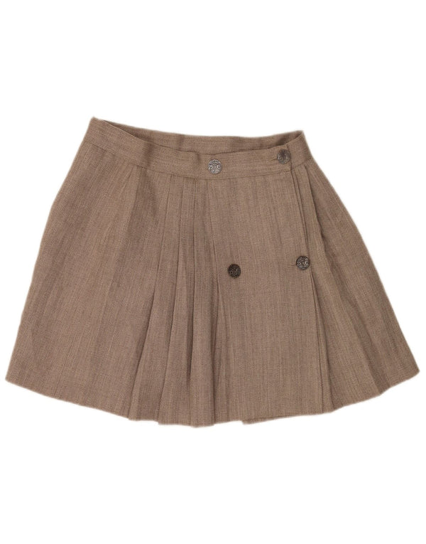 Mini saia envoltória feminina vintage W28 lã marrom médio