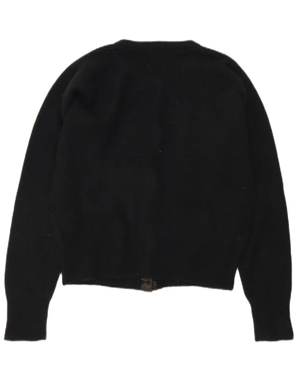 Suéter cardigã feminino vintage grande Reino Unido 10 pequeno floral preto