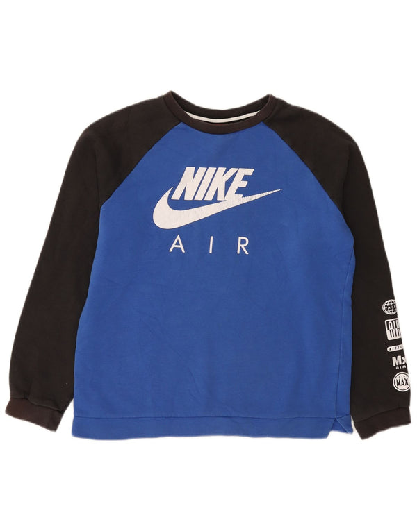 Moletom gráfico Nike Boys Jumper 13-14 anos XL azul colorblock algodão