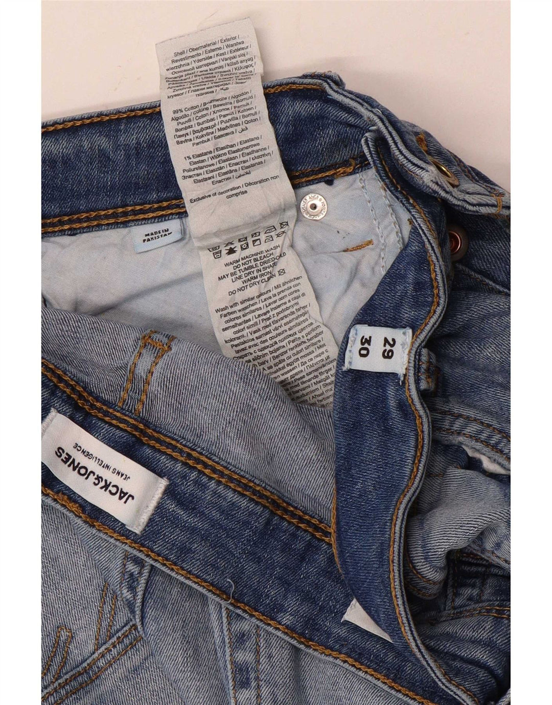 Jeans masculinos Jack & Jones desgastados slim W29 L30 algodão azul